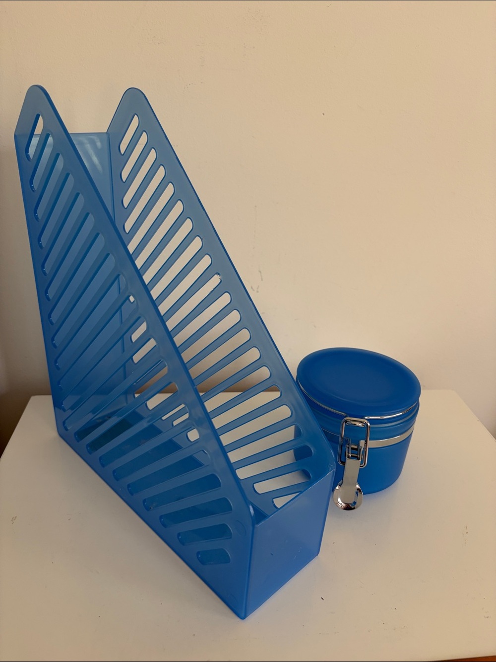 Blue Plastic Magazine/File Organizer & Blue Airtight Canister Set